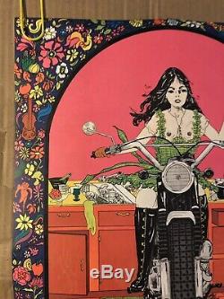 Fck House Work Vintage Black Light Poster Pin-up Woman Motorcycle Kitchen King