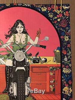 Fck House Work Vintage Black Light Poster Pin-up Woman Motorcycle Kitchen King