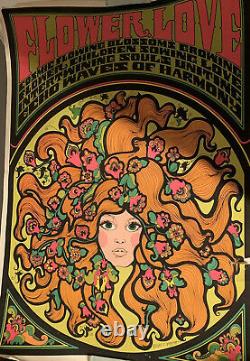 Flower Love Vintage Original 1967 Blacklight Rare Poster