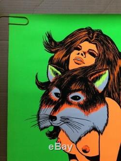 Foxy Lady Blacklight Vintage Poster Pin-up 1970s Psychedelic Fox Lady Animal