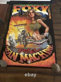 Foxy Mean Machine BLACKLIGHT POSTER 32 Rare NOS Vtg 70s Flocked Drag Racing