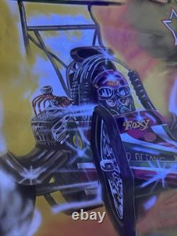 Foxy Mean Machine BLACKLIGHT POSTER 32 Rare NOS Vtg 70s Flocked Drag Racing