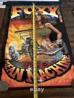 Foxy Mean Machine BLACKLIGHT POSTER 32 Rare NOS Vtg 70s Flocked Drag Racing