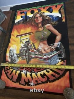 Foxy Mean Machine BLACKLIGHT POSTER 32 Rare NOS Vtg 70s Flocked Drag Racing