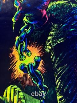 Frankenstein BLACKLIGHT POSTER 32 NOS Vtg 70s Flocked NOS Nate Owens 1975