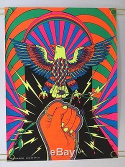 Freedom Vintage Blacklight Poster Psychedelic Pin-up Eagle Fist Chains 1970's