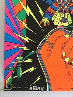 Freedom Vintage Blacklight Poster Psychedelic Pin-up Eagle Fist Chains 1970's