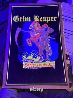 GRIM REAPER 1984 Glow In The Dark Velvet Blacklight Vintage Poster