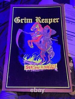 GRIM REAPER 1984 Glow In The Dark Velvet Blacklight Vintage Poster