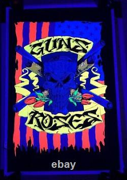 GUNS N' ROSES 1993 Vintage Black light Felt Velvet Poster Skull N' Roses Flag