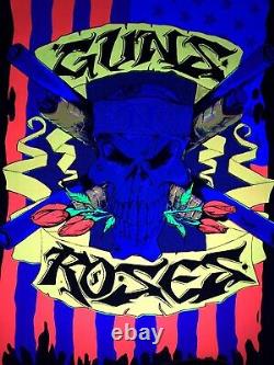 GUNS N' ROSES 1993 Vintage Black light Felt Velvet Poster Skull N' Roses Flag