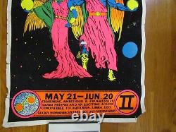 Gemini 1982 Zodiac Poster Rare Vtg Astrology Blacklight Flocked Wall Decoration