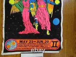 Gemini Zodiac Poster Rare 1982 Vtg Astrology Blacklight Flocked Wall Decoration