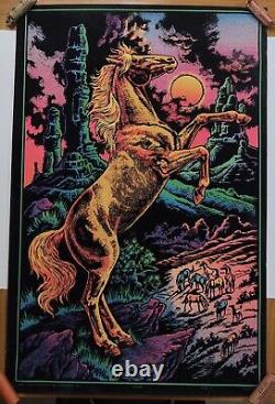 Gorgeous Western Graphics Stallion Flocked Velvet Blacklight Poster, 1970s