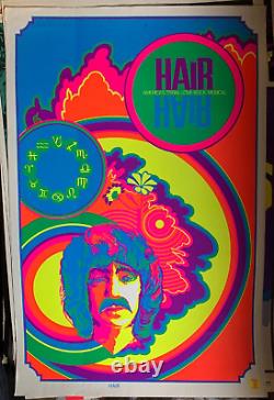 HAIR AMERICAS TRIBAL LOVE ROCK MUSICAL 1970's VINTAGE BLACKLIGHT POSTER -NICE