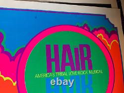 HAIR AMERICAS TRIBAL LOVE ROCK MUSICAL 1970's VINTAGE BLACKLIGHT POSTER -NICE