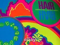 HAIR AMERICAS TRIBAL LOVE ROCK MUSICAL 1970's VINTAGE BLACKLIGHT POSTER -NICE