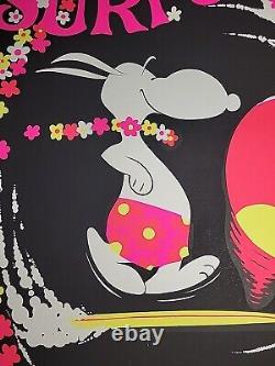HTF Vintage Snoopy SURF'S UP 1970s BLACK LIGHT Poster 23 x 35 Screenprint Surfer