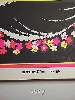 HTF Vintage Snoopy SURF'S UP 1970s BLACK LIGHT Poster 23 x 35 Screenprint Surfer