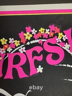 HTF Vintage Snoopy SURF'S UP 1970s BLACK LIGHT Poster 23 x 35 Screenprint Surfer