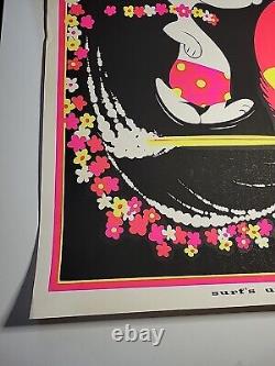 HTF Vintage Snoopy SURF'S UP 1970s BLACK LIGHT Poster 23 x 35 Screenprint Surfer