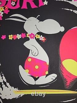 HTF Vintage Snoopy SURF'S UP 1970s BLACK LIGHT Poster 23 x 35 Screenprint Surfer