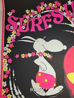 HTF Vintage Snoopy SURF'S UP 1970s BLACK LIGHT Poster 23 x 35 Screenprint Surfer