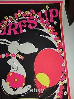 HTF Vintage Snoopy SURF'S UP 1970s BLACK LIGHT Poster 23 x 35 Screenprint Surfer