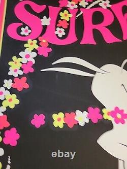 HTF Vintage Snoopy SURF'S UP 1970s BLACK LIGHT Poster 23 x 35 Screenprint Surfer