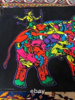 HTF Vintage Trippy Elephant Animals 1974 Black-Light POSTER Karl Kofoed Sci Fi