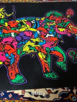 HTF Vintage Trippy Elephant Animals 1974 Black-Light POSTER Karl Kofoed Sci Fi