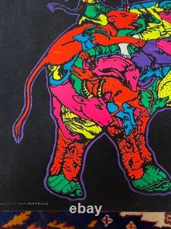 HTF Vintage Trippy Elephant Animals 1974 Black-Light POSTER Karl Kofoed Sci Fi