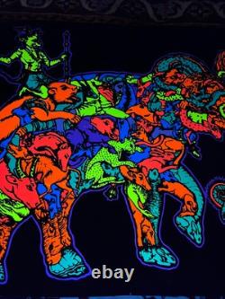 HTF Vintage Trippy Elephant Animals 1974 Black-Light POSTER Karl Kofoed Sci Fi