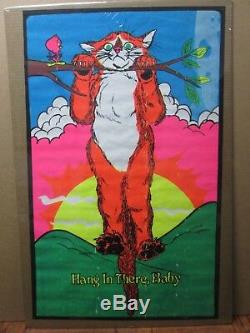 Hang in there, Baby Black Light Poster 1970's cat on branch Inv#G3054