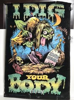 I DIG YOUR BODY Zombie Blacklight Poster Flocked Velvet Vintage 1970s Nate Owens