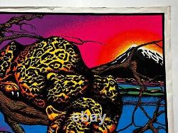 JAGUAR & BUTTERFLY Jungle Cat Flocked Blacklight Vintage Poster 1970's Décor