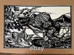 Jaguar poster black light vintage original printers proof velvet flocked 1970s w