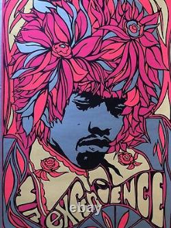 Jimi Hendrix Original Vintage Blacklight Poster Psychedelic Flower Hair Pandora