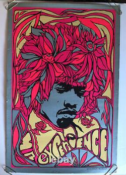 Jimi Hendrix Original Vintage Blacklight Poster Psychedelic Flower Hair Pandora