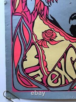 Jimi Hendrix Original Vintage Blacklight Poster Psychedelic Flower Hair Pandora