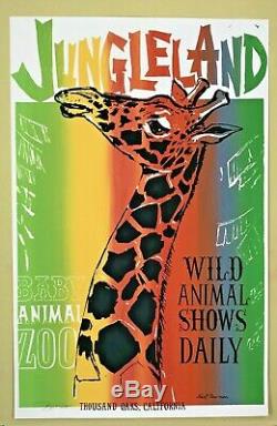 Jungleland Zoo poster. Earl Newman, signed in pencil. Perfect Cond Black light