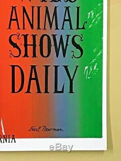 Jungleland Zoo poster. Earl Newman, signed in pencil. Perfect Cond Black light