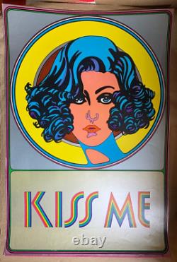 KISS ME VINTAGE 1969 BLACKLIGHT CELESTIAL ARTS POSTER By Carson Morris -NICE
