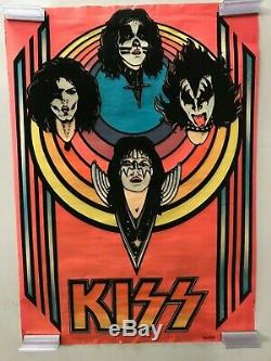 Kiss Four Faces Vintage Blacklight Poster Rock & Roll Legends Rare Gene Simmons