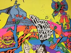 LISTEN TO THE FLOWERS GROW VINTAGE 1970's BLACKLIGHT HEADSHOP POSTER By BEVACQUA