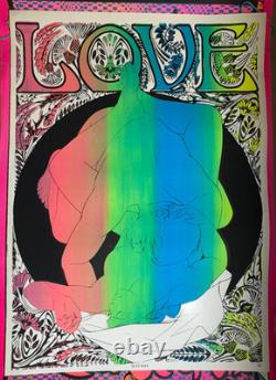 LOVE ECSTASIA VINTAGE 1970 HIPPIE HEADSHOP BLACKLIGHT POSTER By LEAD MEDIA NICE