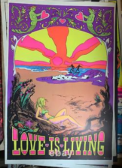 LOVE IS LIVING VINTAGE 1970 BLACKLIGHT SURFER POSTER THIRD EYE By Bonita Versh