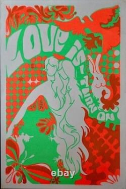 LOVE IS TURN ON 1968 Blacklight Psychedelic HEAD SHOP poster 23x35