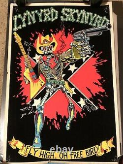 LYNYRD SKYNYRD 1980 Vintage Blacklight Felt Velvet Poster Fly High Oh Free Bird