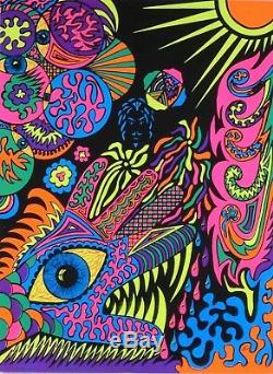 Lot Of 4 Psychedelic 1970 NOS Black Light Posters Signed Pin-Up Head Shop